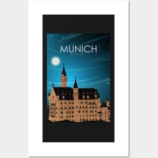 Munich Germany Caste Travel Poster at Night Posters and Art